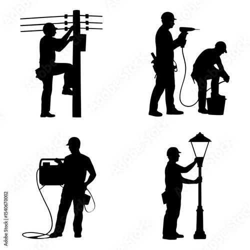 Silhouettes of workers in various job positions