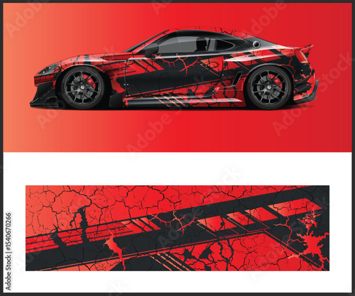 Red and Black Cracked Design Sports Car Wrap Template