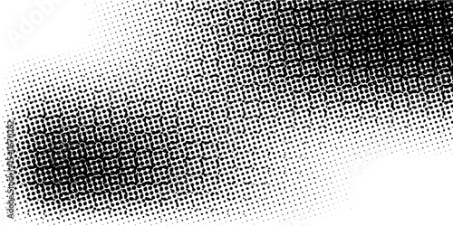 Grunge halftone gradient background. Faded dotted grit noise texture. Black and white rasterized sand wallpaper. Retro pixelated bitmap backdrop. Aged anime or manga comic grain overlay. Vector