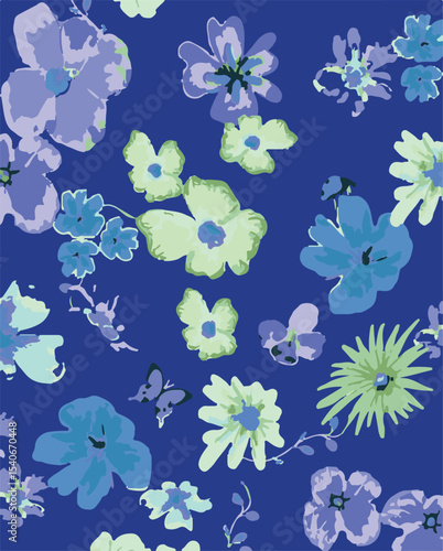 Big flowers pattern, upscale floral pattern. graphical textures floral, trendy colors pattern , flowers background with leaves. vector illustration.