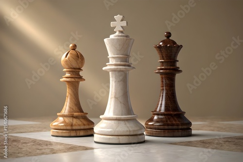 Black and white wooden chess pieces on a chessboard, ready for a strategic game of kings, queens, and pawns