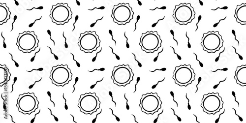 sperm egg cell repeatable background obstetrics gynecology scientific educational materials modern touch seamless ovum spermatozoa pattern black lines