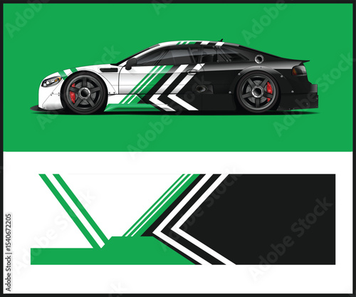 Race Car Design Template Green Black White Stripes