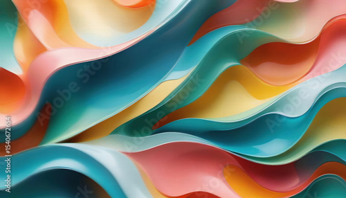 Wavy glass waves curved like paper pages wallpaper 3D glossy pattern structure elegant design concept, bright colors with dust, subtle grain, noise. Design for projects, presentations, prints, web