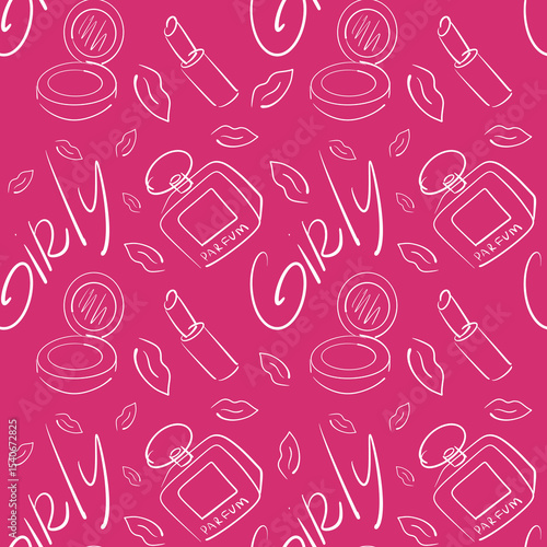 seamless pattern with cosmetics girl girly mink perfume seamles printable