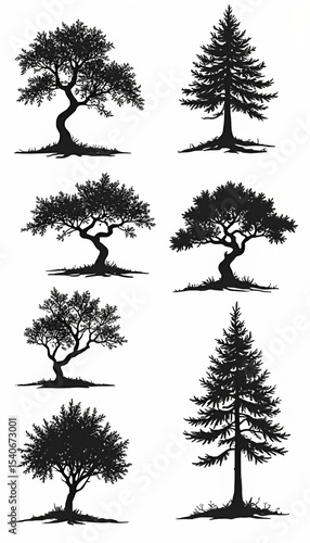 Silhouette tree vector set for design elements nature graphics forest trees woodland tree shapes isolated trees