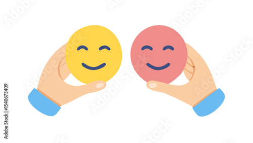 Hands holding sad face hiding behind happy face, psychology and mental health, emotional intelligence concept ai generate
