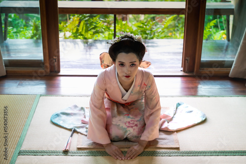 Valokuva Pretty geisha or maiko Japanese woman in traditional kimono or yukata costume si