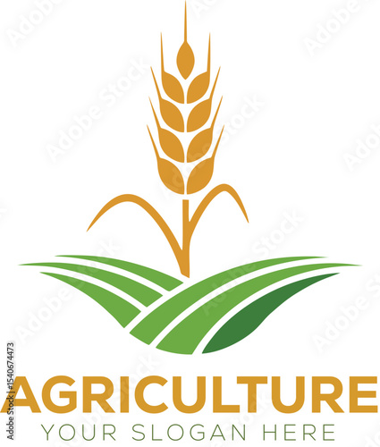golden wheat green field logo of agriculture company 