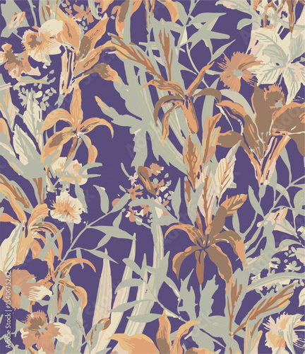 Floral seamless pattern with big flowers and Vector illustration.seamless floral watercolor pattern with garden pink, flowers roses, leaves, branches. Botanic tile, background.