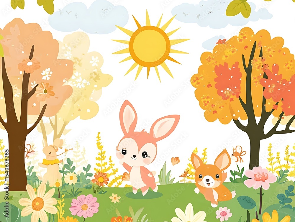 Fototapeta premium a cute cartoon autumn landscape, vector illustration