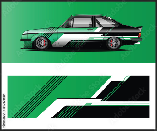 Green Black White Racing Car Wrap Design Template