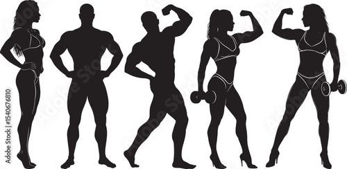 Bodybuilding man and woman fitness pose vector illustration