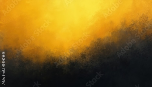 Abstract gradient background blends yellow, black colors with grain texture. Sunlight sky, sea, water, sunset, sunrise. Artistic wallpaper, illustration, design, colours, art, blur effect for