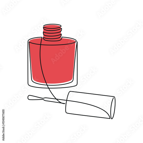 Hand drawn nail polish bottle vector. Cosmetics icon. One line continuous drawing. Beauty product linear silhouette. Minimal print, banner, card, poster, brochure, logo, sign, symbol.