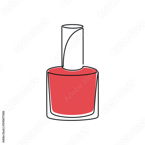 Hand drawn red nail polish bottle vector. Cosmetics icon. One line continuous drawing. Beauty product linear silhouette. Minimal print, banner, card, poster, brochure, logo, sign, symbol.