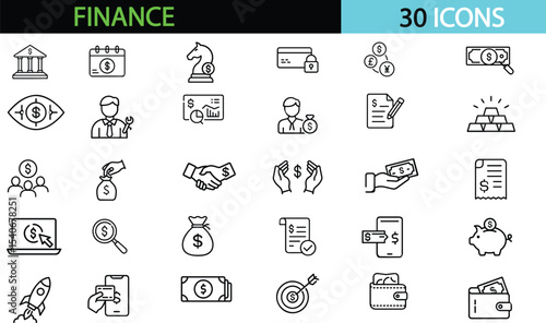 Finance set of web icons in line style. Money and Payment icons for web and mobile app. Money, payments, financial report, pay, banking, business, coin and more. Vector illustration