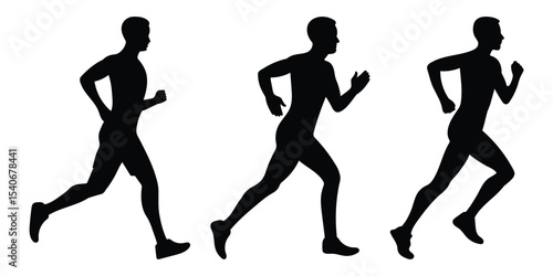Running sequence silhouette of man. A dynamic collection of silhouettes showing man running.