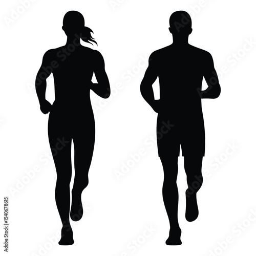 Running Silhouettes. Male and Female Runners Vector