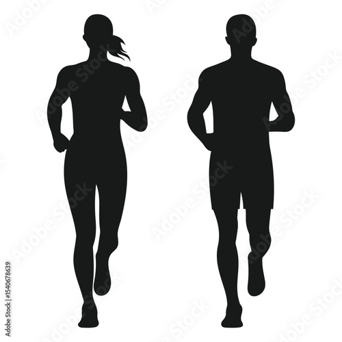 Running Silhouettes. Male and Female Runners Vector