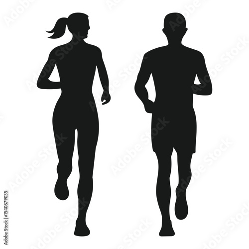Running Man and Woman Silhouettes. Fitness Couple Running Icon. Man and Woman in Motion Silhouette