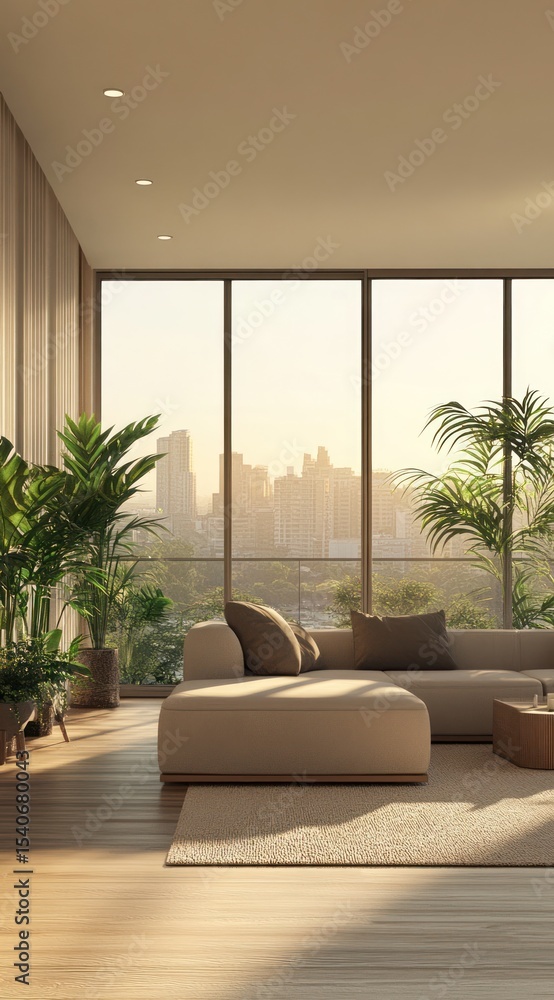 Fototapeta premium Modern living room with city views