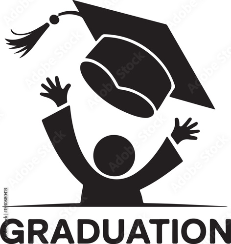 Graduation cap toss silhouette illustration design