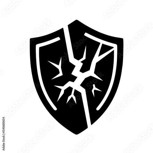 Minimalist Broken Security Shield Silhouette – Black SVG Clipart for Breach Icon