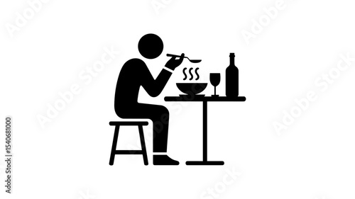 Dining Silhouette: A stylized illustration of a person savoring a meal at a table, suggesting simplicity and enjoyment.