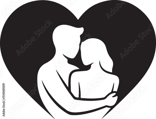 Romantic couple silhouette inside heart shape design