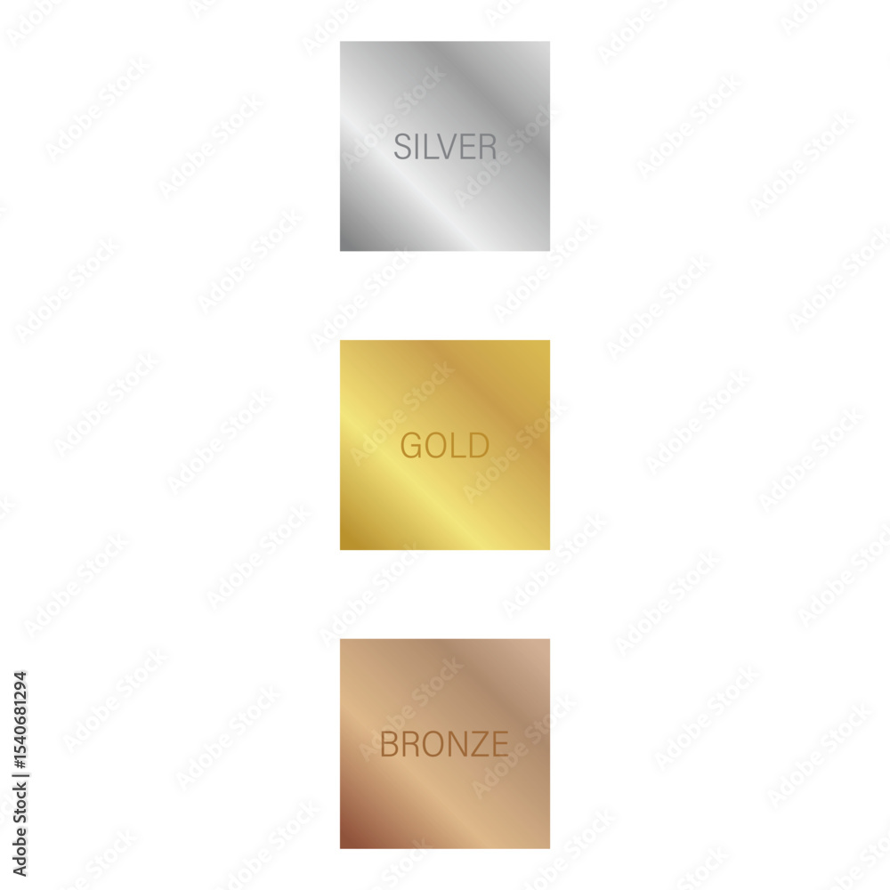 Naklejka premium Square Shape Gradient Silver, Gold, Bronze Color Set Vector Design.