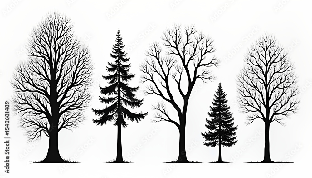 Fototapeta premium Silhouette tree vector set for design elements nature graphics forest trees woodland tree shapes isolated trees