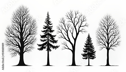 Silhouette tree vector set for design elements nature graphics forest trees woodland tree shapes isolated trees