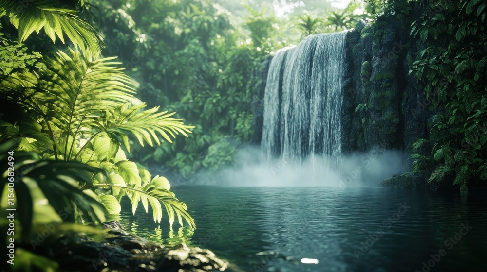 Serene Waterfall Cascading Into Tranquil Jungle Pool Scene Serene Waterfall Cascading Into Tranquil Jungle Pool Scene