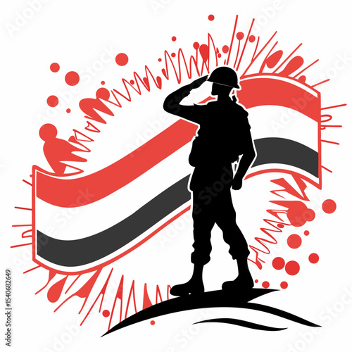 Silhouette of egyptian soldier saluting flag