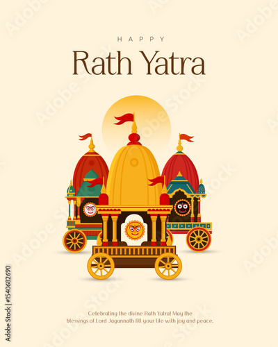 Illustration of the Rath Yatra festival celebrating Lord Jagannath’s chariot procession. Ideal for spiritual artwork, Indian religious posters, festival banners, and social media graphics