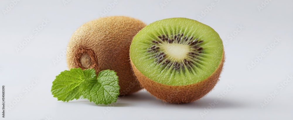 Fototapeta premium The vibrant kiwi fruit showcasing its fresh slice and green interior.