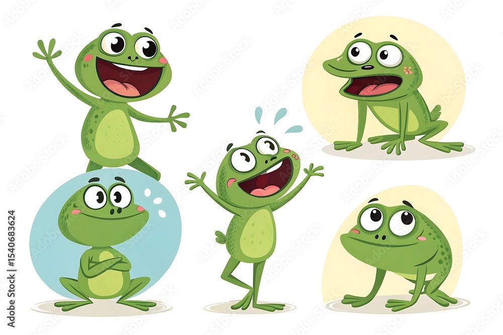 Fototapeta premium Adorable Cartoon Frog Characters Poses and Expressions for Animation