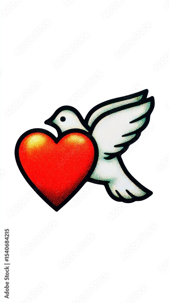 A white dove holding a red heart A white dove holding a red heart