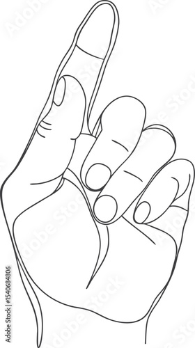 Minimalist hand line drawing showing raised index finger in pointing gesture. Elegant sketch style perfect for illustrations, signs, and gestures. Ideal for posters, icons, and tutorials.