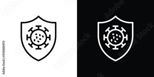 Virus protection shield icon design. simple stroke line vector icon set