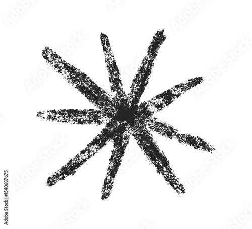 Crayon star drawing. Doodle chalk star symbol. Hand drawn childish pastel design element. Crayon texture shine. Pencil sketch twinkle icon. Vector illustration on white background.