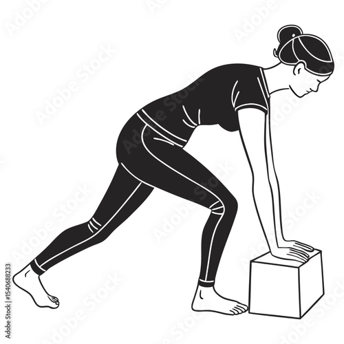 Woman in sportswear doing a plank exercise on a cube isolated on white