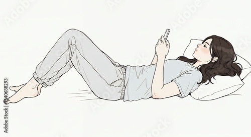 Relaxing person using phone lying down