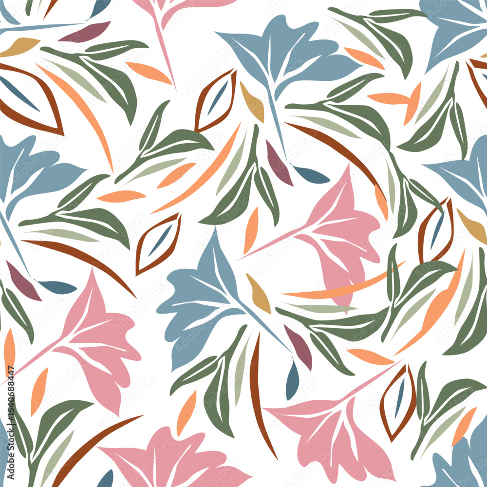 Fototapeta premium Elegant seamless floral pattern with fall flowers. Repeatable botanical background. Flat vector illustration