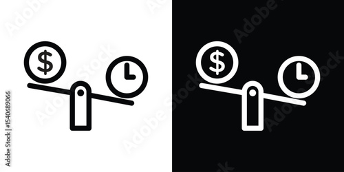 Time and money compare scale icon design. simple stroke line vector icon set
