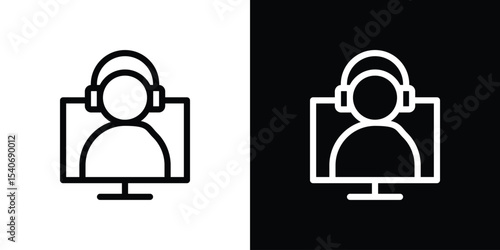Tech support icon design. simple stroke line vector icon set