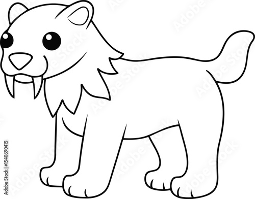 Isolated line art art vector illustration of saber toothed cat, Vector icon of saber toothed cat, Modern and unique animals of saber toothed cat