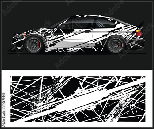 Abstract Black and White Car Wrap Design Template