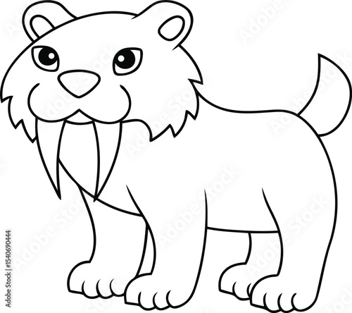 Isolated line art art vector illustration of saber toothed cat, Vector icon of saber toothed cat, Modern and unique animals of saber toothed cat